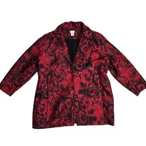 Chico's Red and Black Floral Jacquard Blazer 3P XL